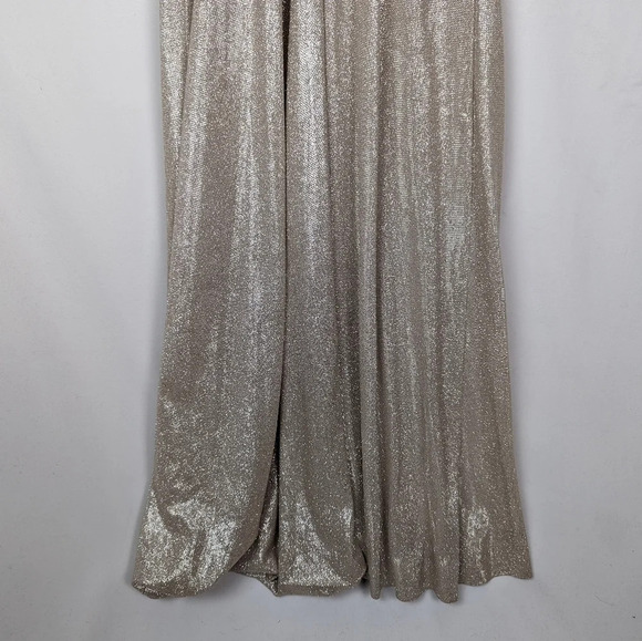 CINDERELLA DIVINE sz.2 Metallic Glitter Evening Formal Dress Champagne High Slit - Picture 13 of 16